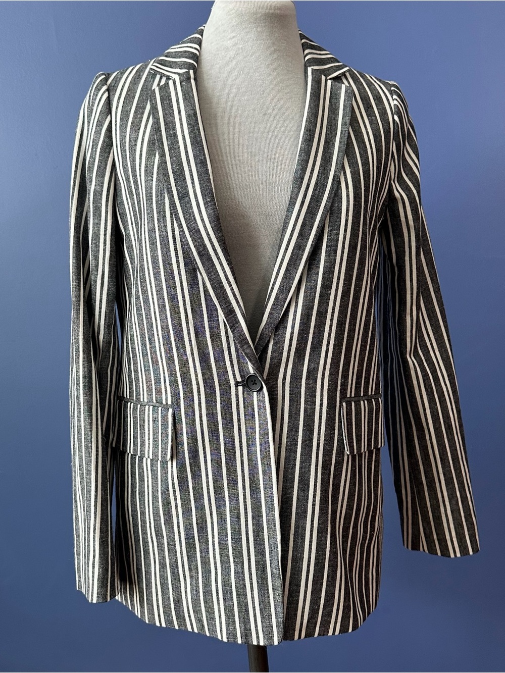 Banana Republic Black and White Striped Linen Cotton Blazer